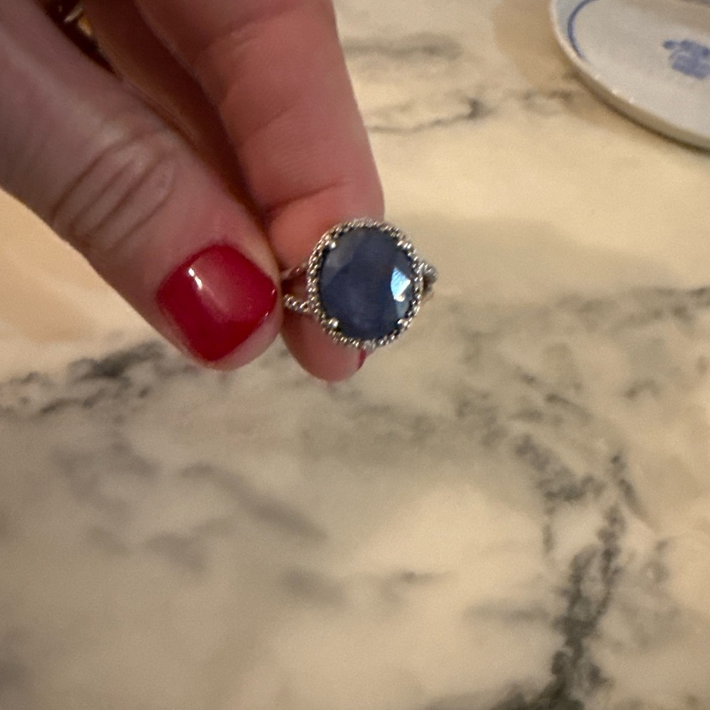 Silver Ring with Blue Faceted Stone